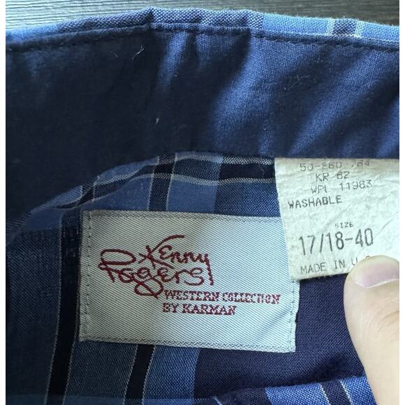 Vtg KENNY ROGERS Women's Karman Western Shirt Blue Plaid Sz 17/18 fits M - Picture 4 of 4